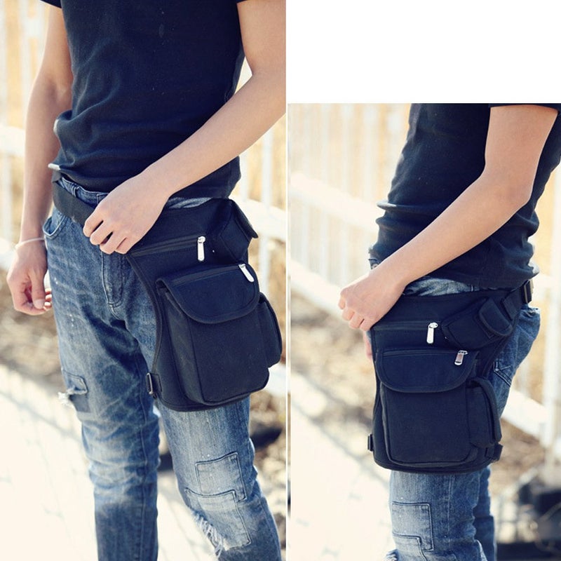 FiveloveTwo Small Multi-Purpose Drop Waist Leg Bag Canvas Hip Molle Pack Sport Camping Hiking Motorcycle Racing Pouch Black - Image 4
